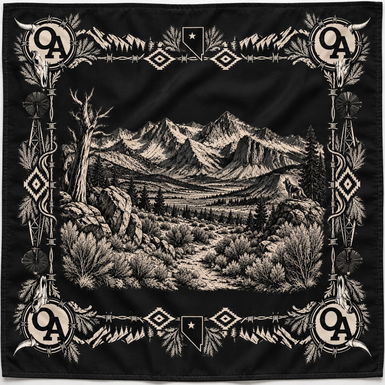 Custom printed Olthoff Acres wilderness bandana
